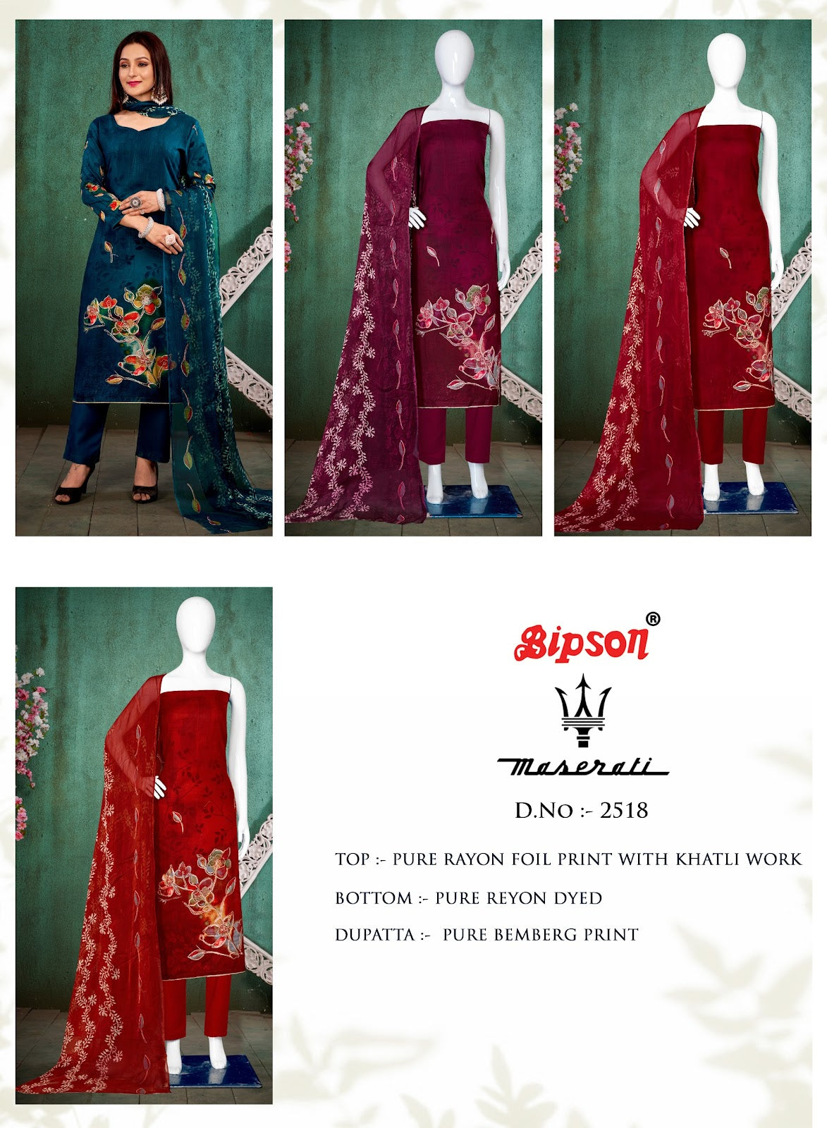 Maserati 2518 Bipson Prints Rayon Foil Pant Style Suits