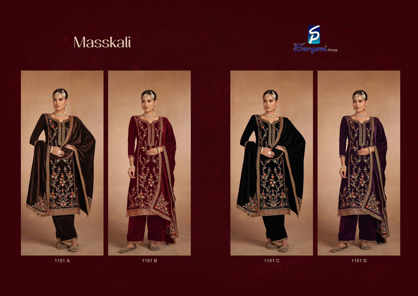 Masskali 1151 Sargam Prints Velvet Suits Exporter Gujarat