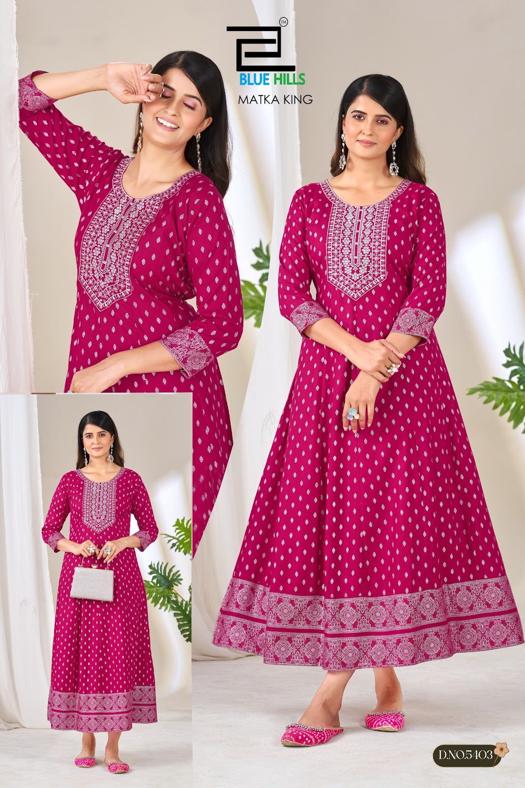 Matka King Blue Hills Rayon 14Kg Anarkali Kurtis Wholesale Rate
