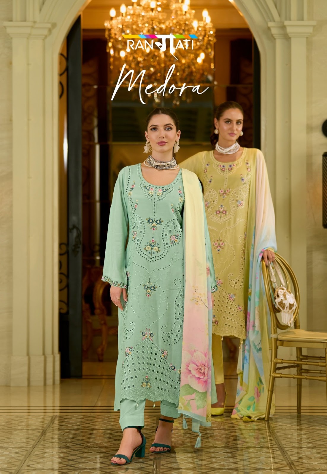 Medora Rangati Prints Pure Swiss Pant Style Suits Supplier Gujarat