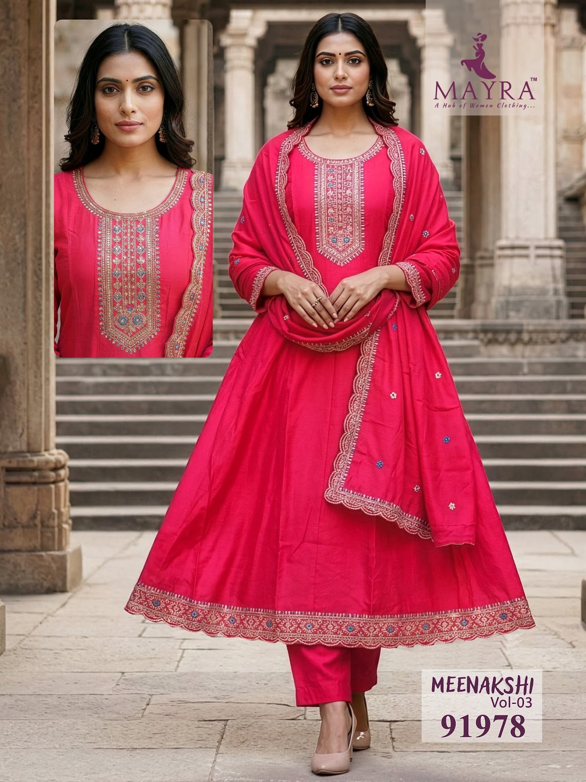 Meenakshi Vol 3 Mayra Roman Silk Readymade Anarkali Suits Wholesaler