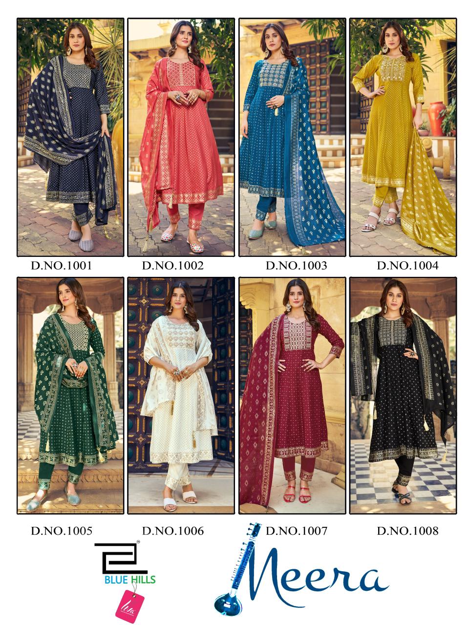 Meera Blue Hills Rayon 14Kg Readymade Pant Style Suits