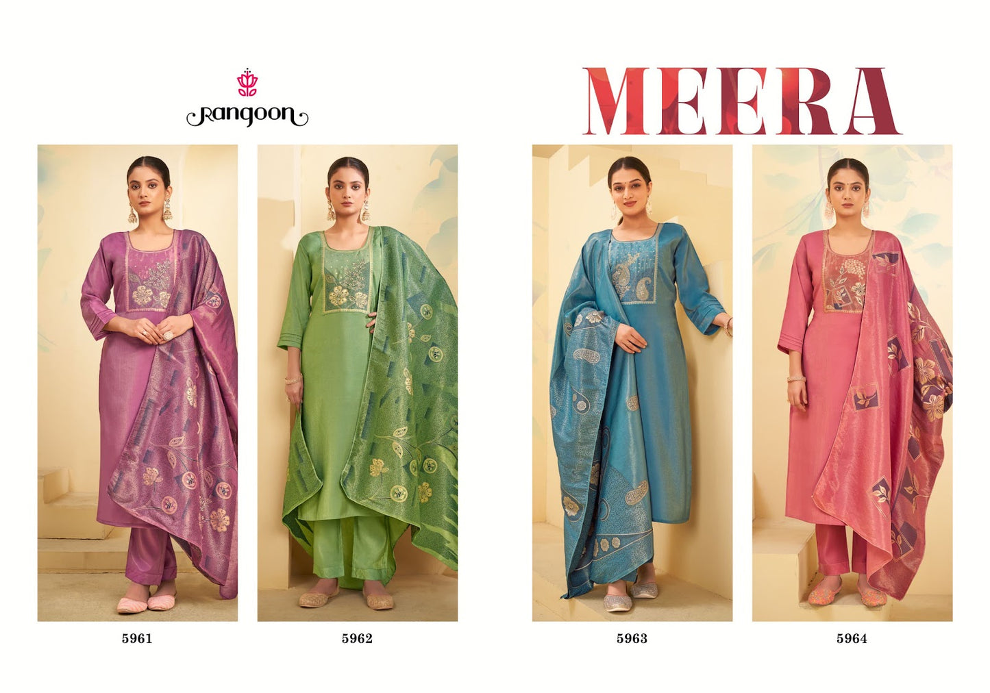 Meera Rangoon Viscose Simmer Readymade Pant Style Suits Manufacturer