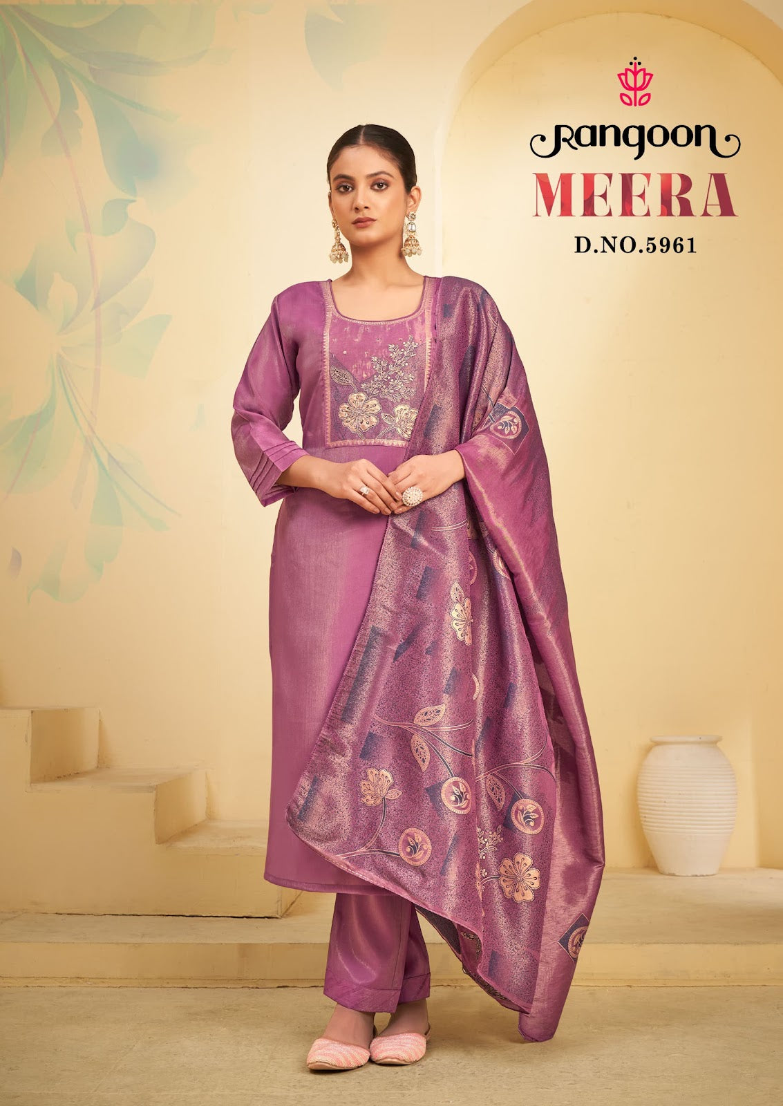Meera Rangoon Viscose Simmer Readymade Pant Style Suits Manufacturer