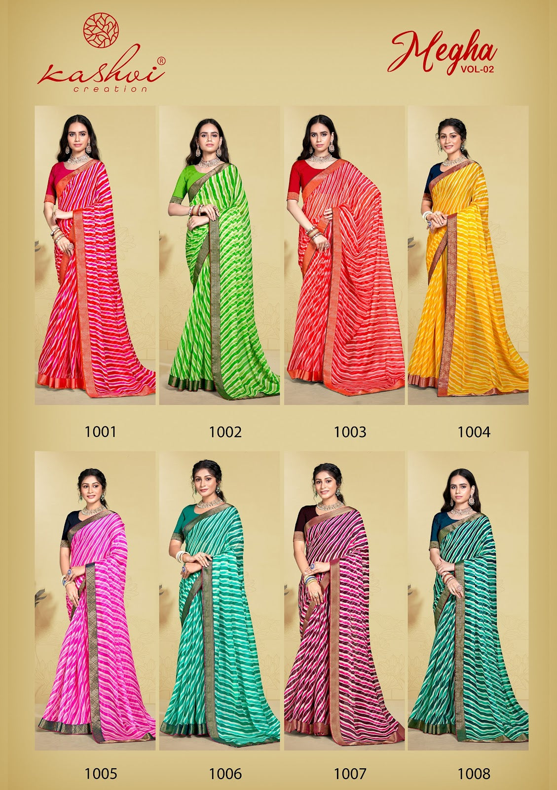 Megha Vol 2 Kashvi Creation Chiffon Sarees Wholesaler India