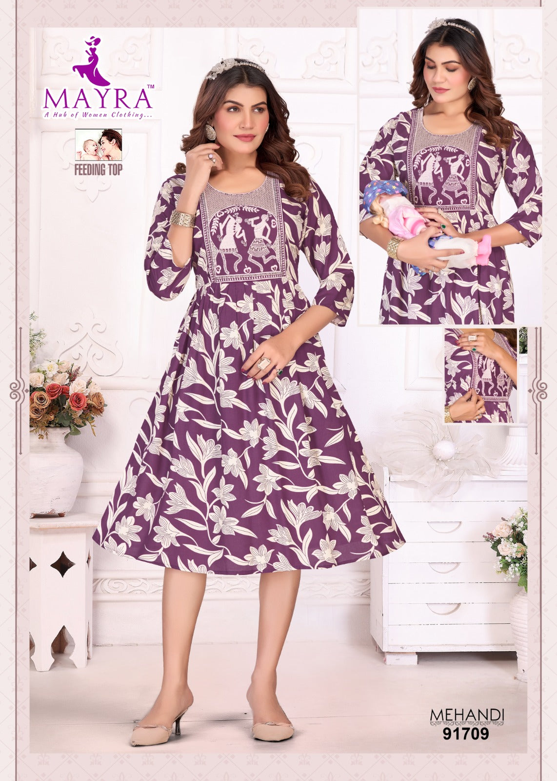 Mehandi Mayra Reyon Feeding Kurtis Manufacturer Ahmedabad