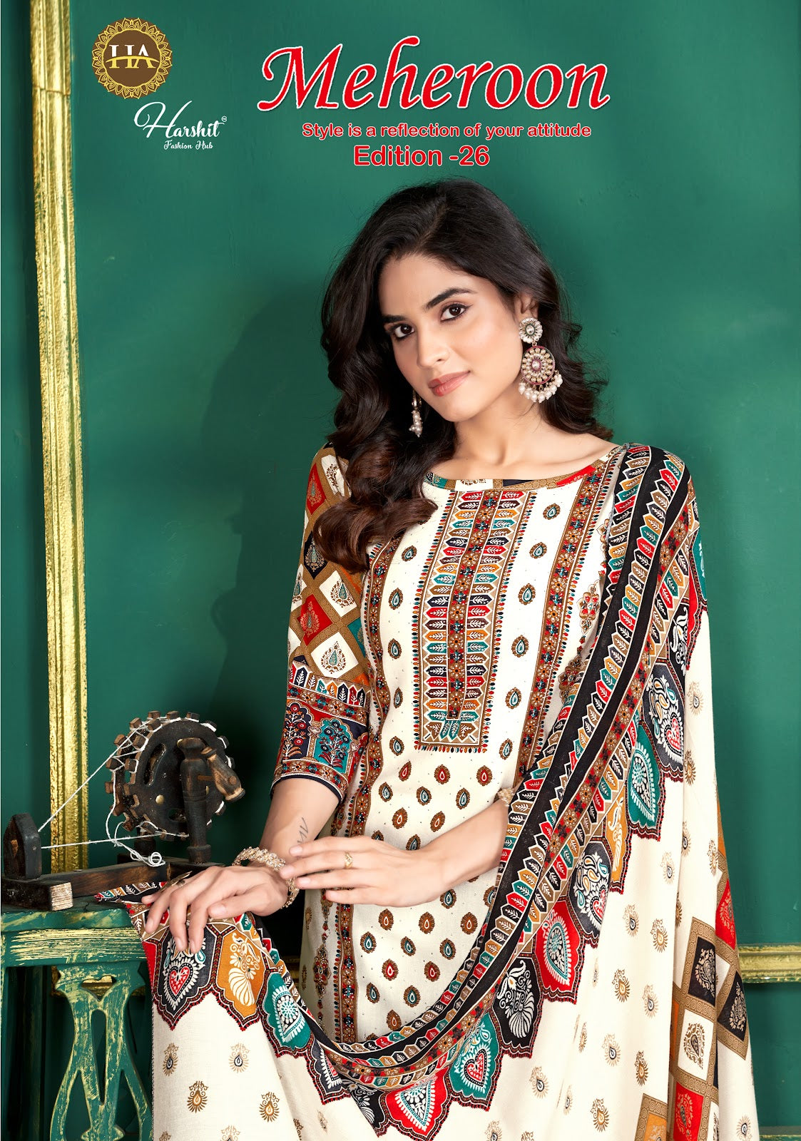 Meheroon Edition 26 Harshit Fashion Viscose Reyon Pant Style Suits Wholesaler