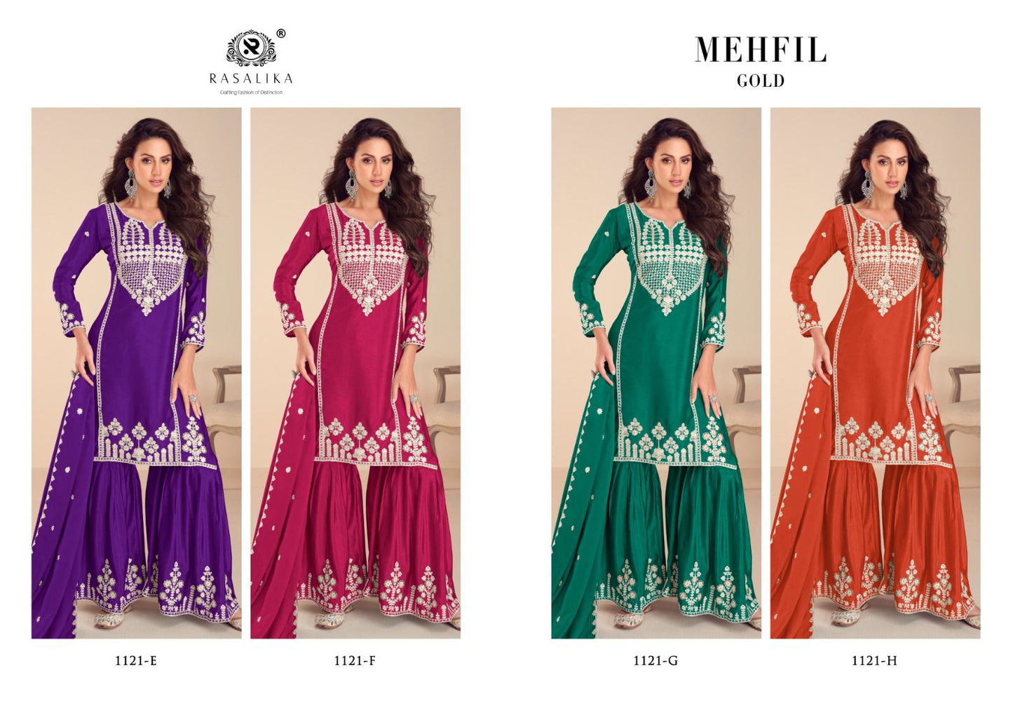 Mehfil Gold Rasalika Chinon Readymade Sharara Suits Manufacturer
