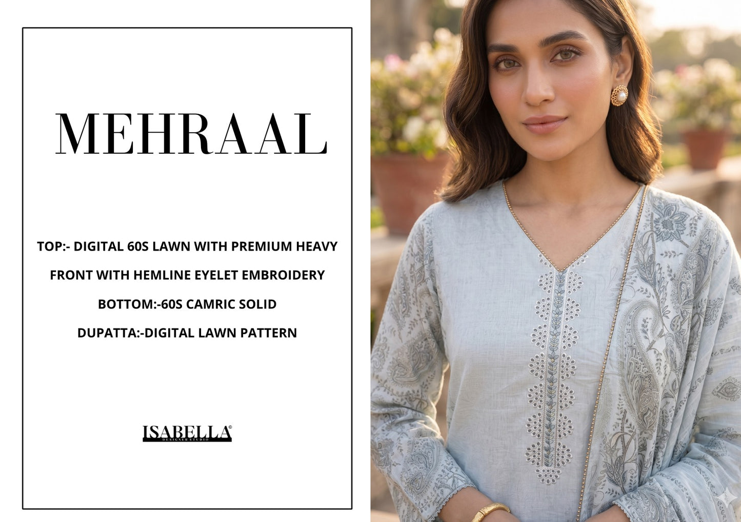 Mehraal Yes Fab Isabella Lawn Pakistani Salwar Suits Supplier India