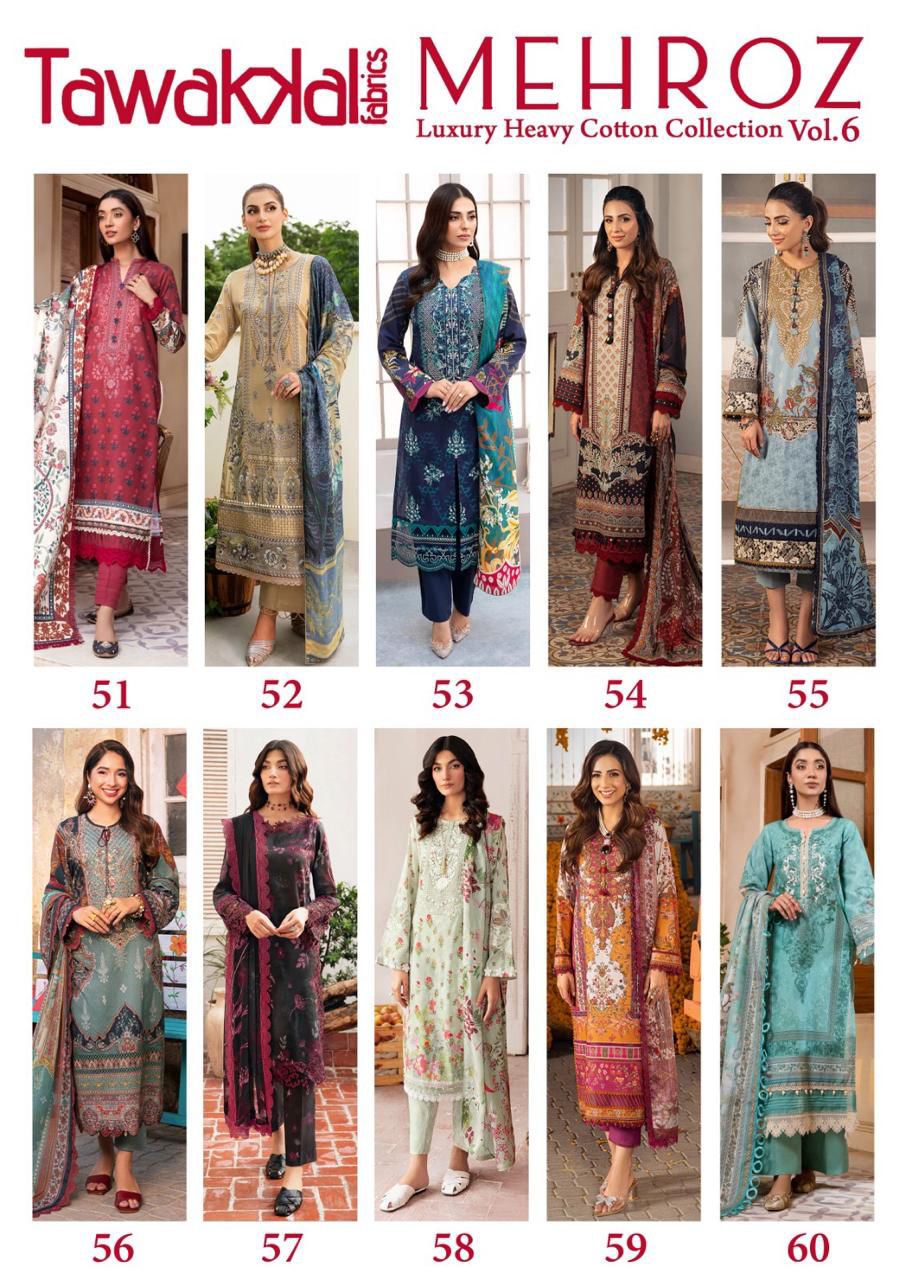 Mehroz Luxury Cotton Collection Vol 6 Tawakkal Fabrics Pakistani Readymade Suits