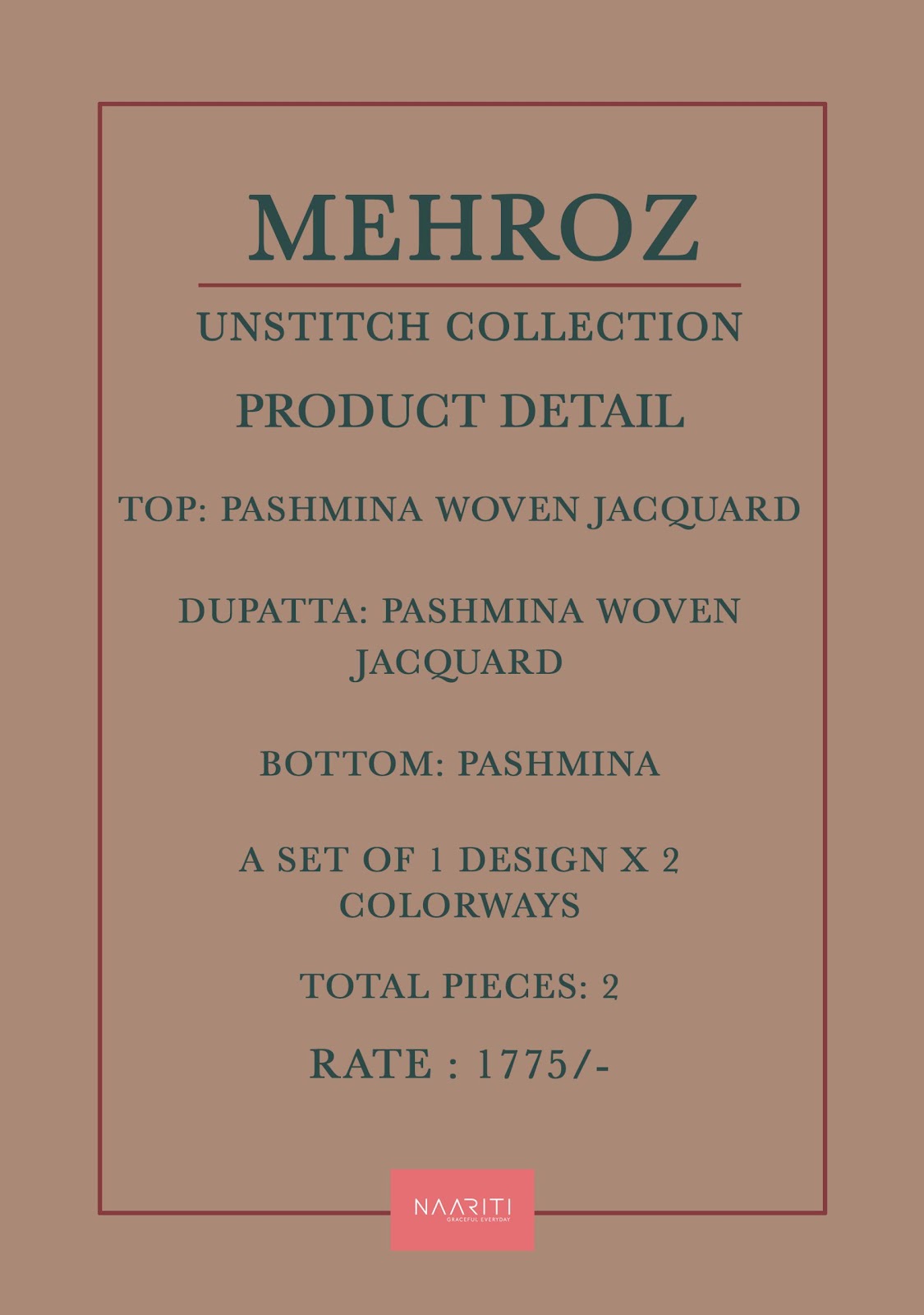 Mehroz Naariti Woven Jacquard Pashmina Suits Wholesale Price