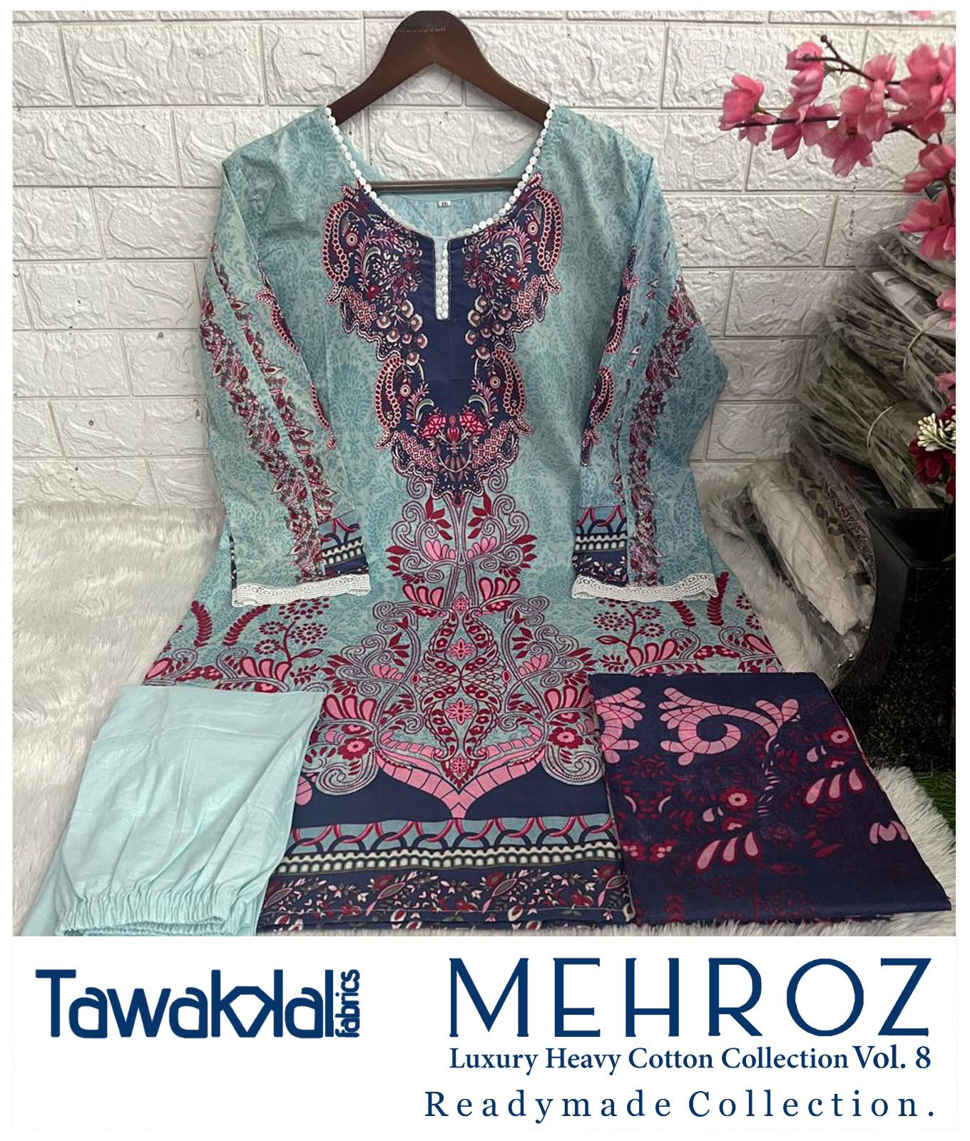 Mehroz Vol 8 Luxury Heavy Cotton Collection Tawakkal Fabrics Karachi Readymade Suits Wholesale Price