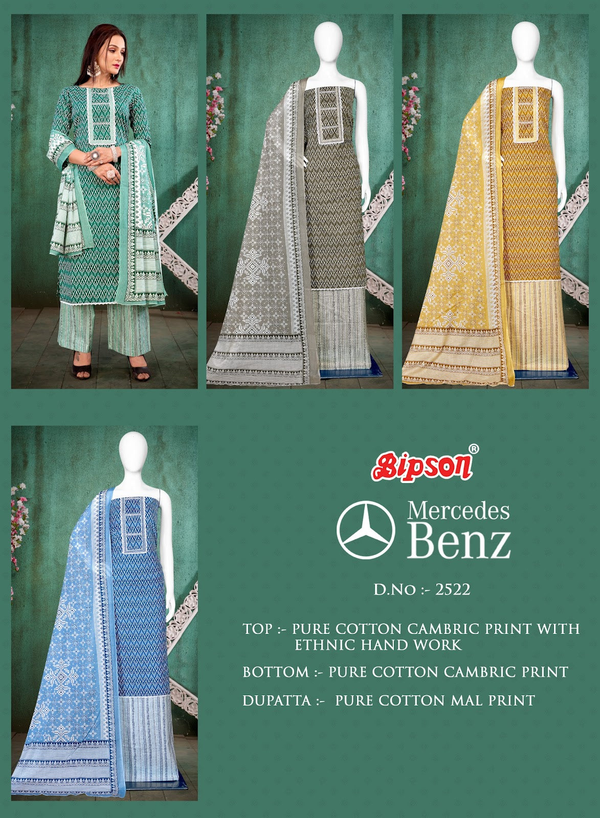 Mercedes Benz 2522 Bipson Prints Cotton Cambric Pant Style Suits