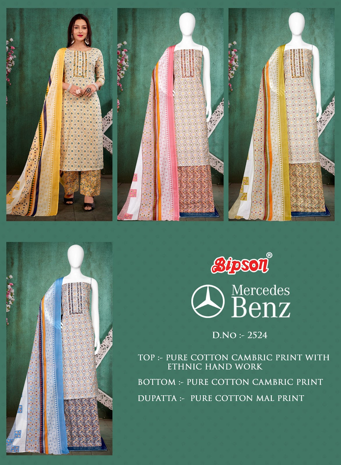 Mercedes Benz 2524 Bipson Prints Cotton Cambric Pant Style Suits