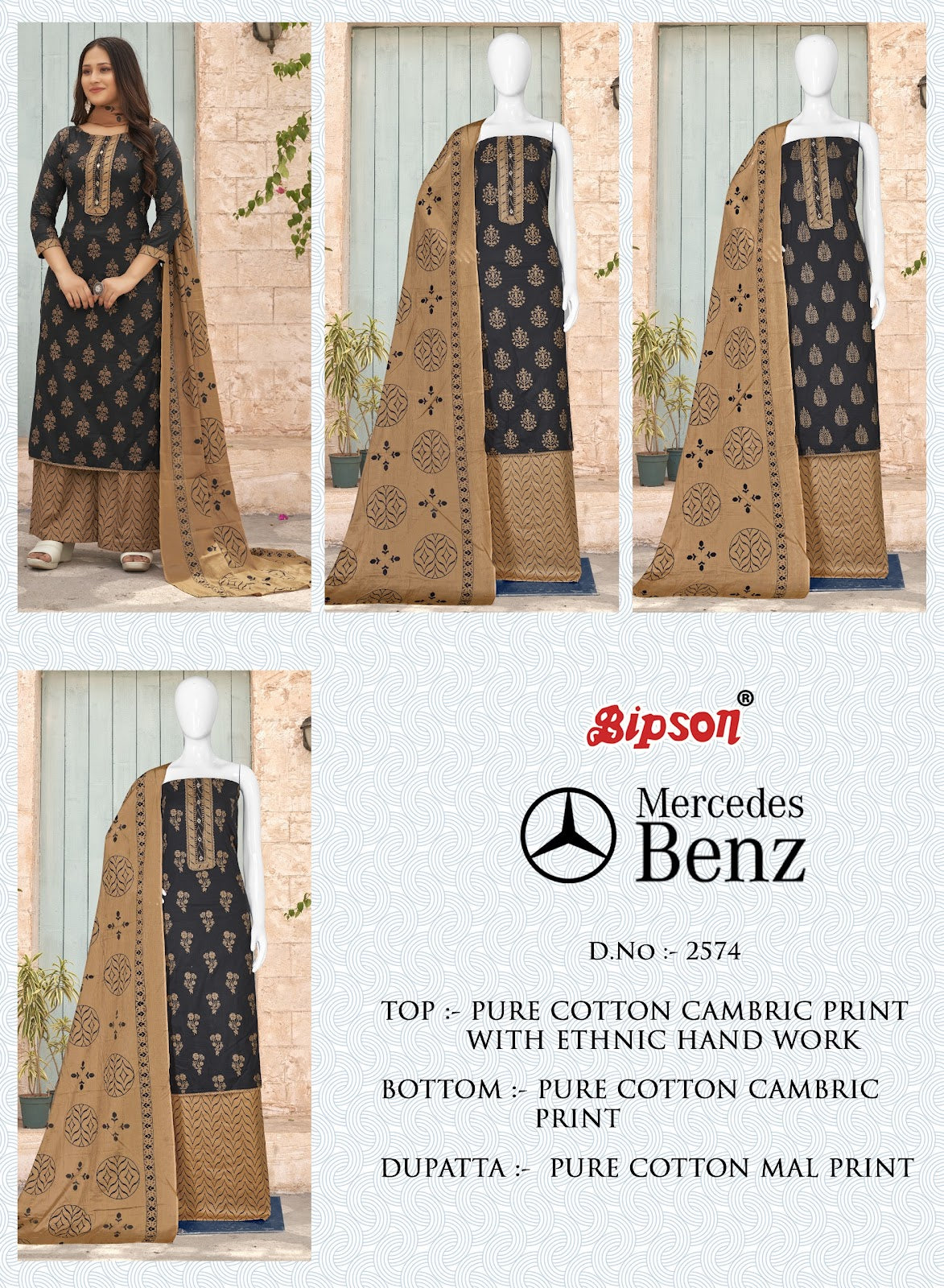 Mercedes Benz 2574 Bipson Prints Cotton Cambric Pant Style Suits