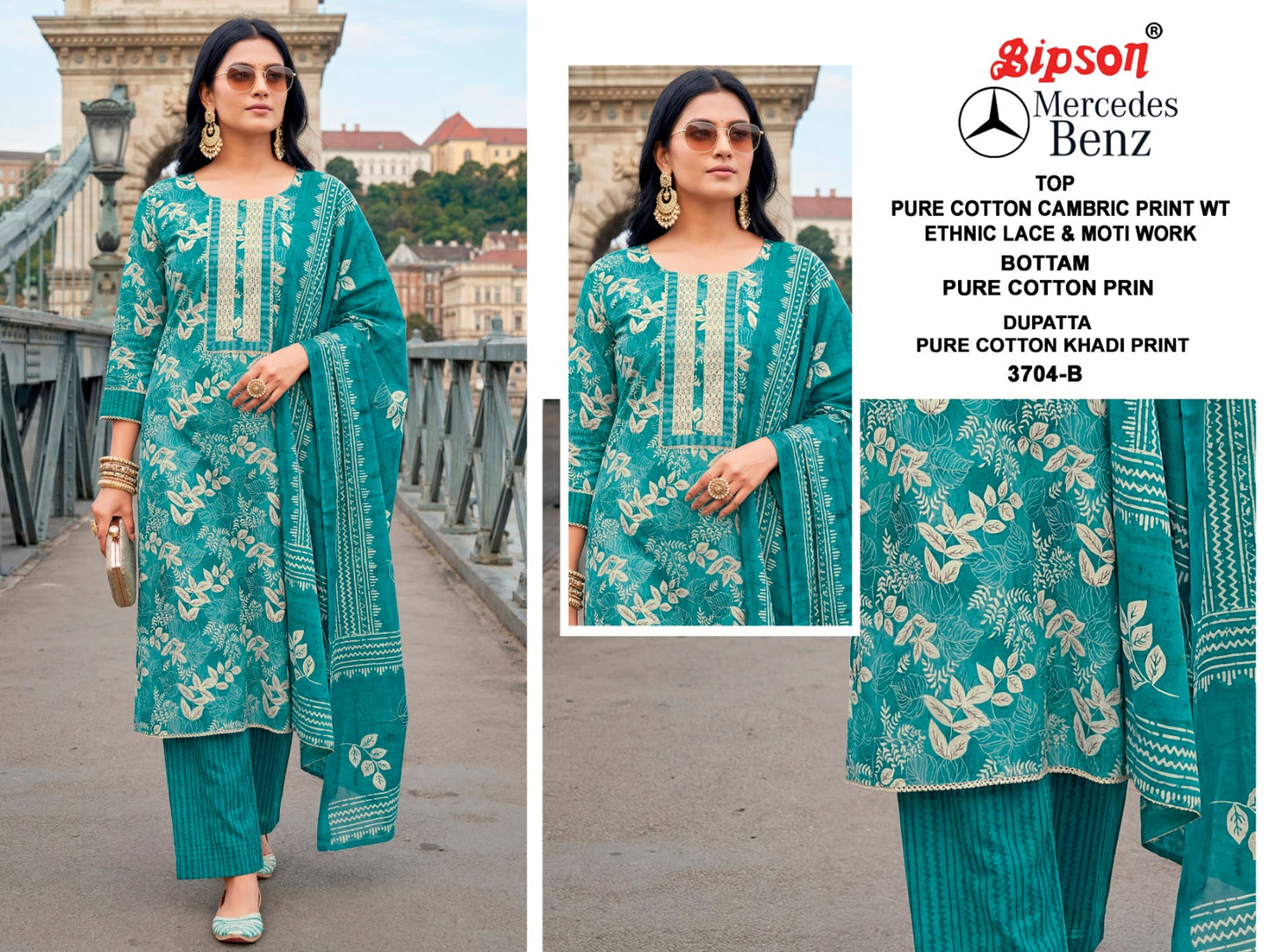 Mercedes Benz 3704 Bipson Prints Cotton Cambric Pant Style Suits Exporter India