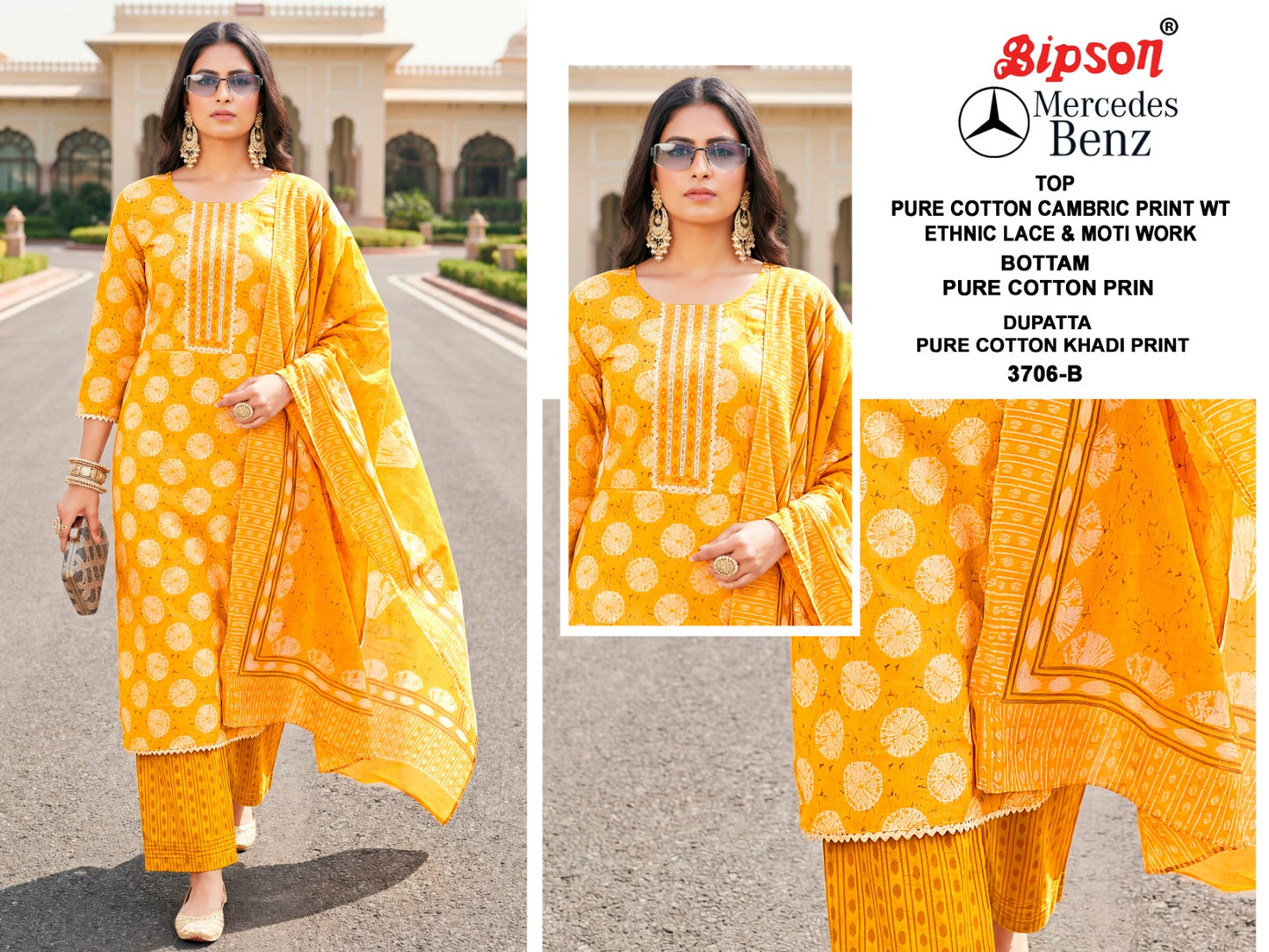 Mercedes Benz 3706 Bipson Prints Pure Cotton Pant Style Suits Manufacturer India