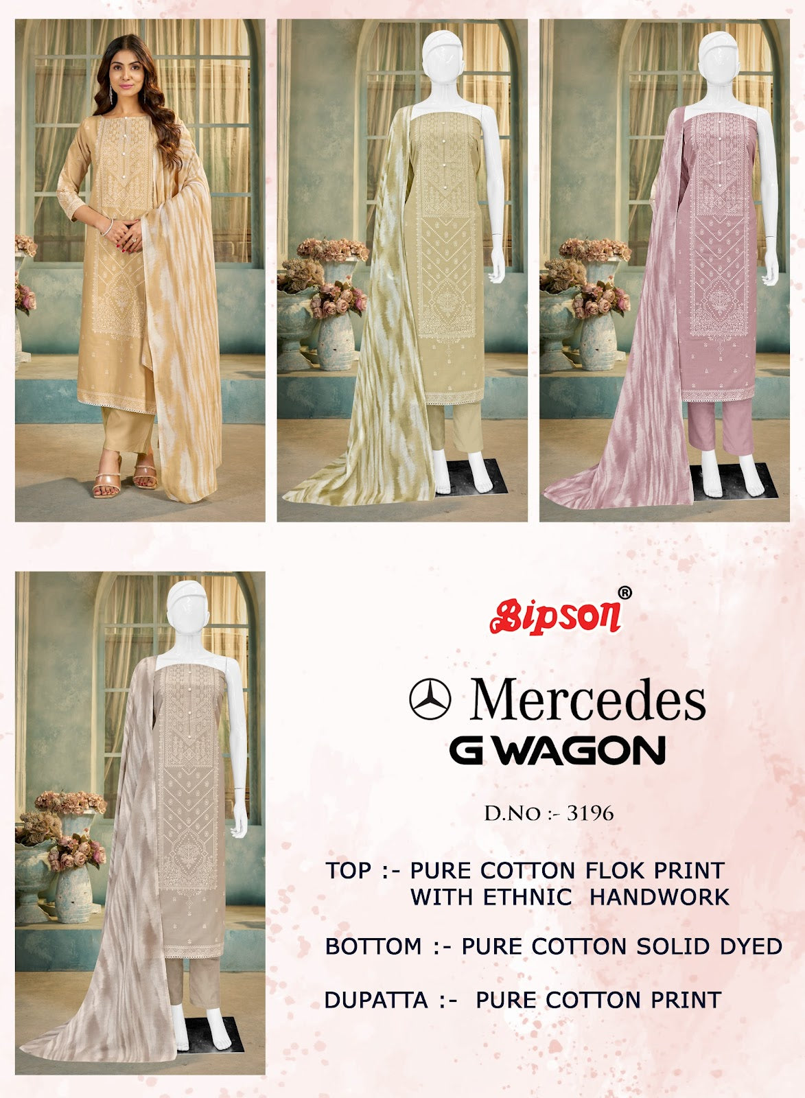 Mercedes G Wagon 3196 Bipson Prints Pure Cotton Pant Style Suits Supplier Gujarat