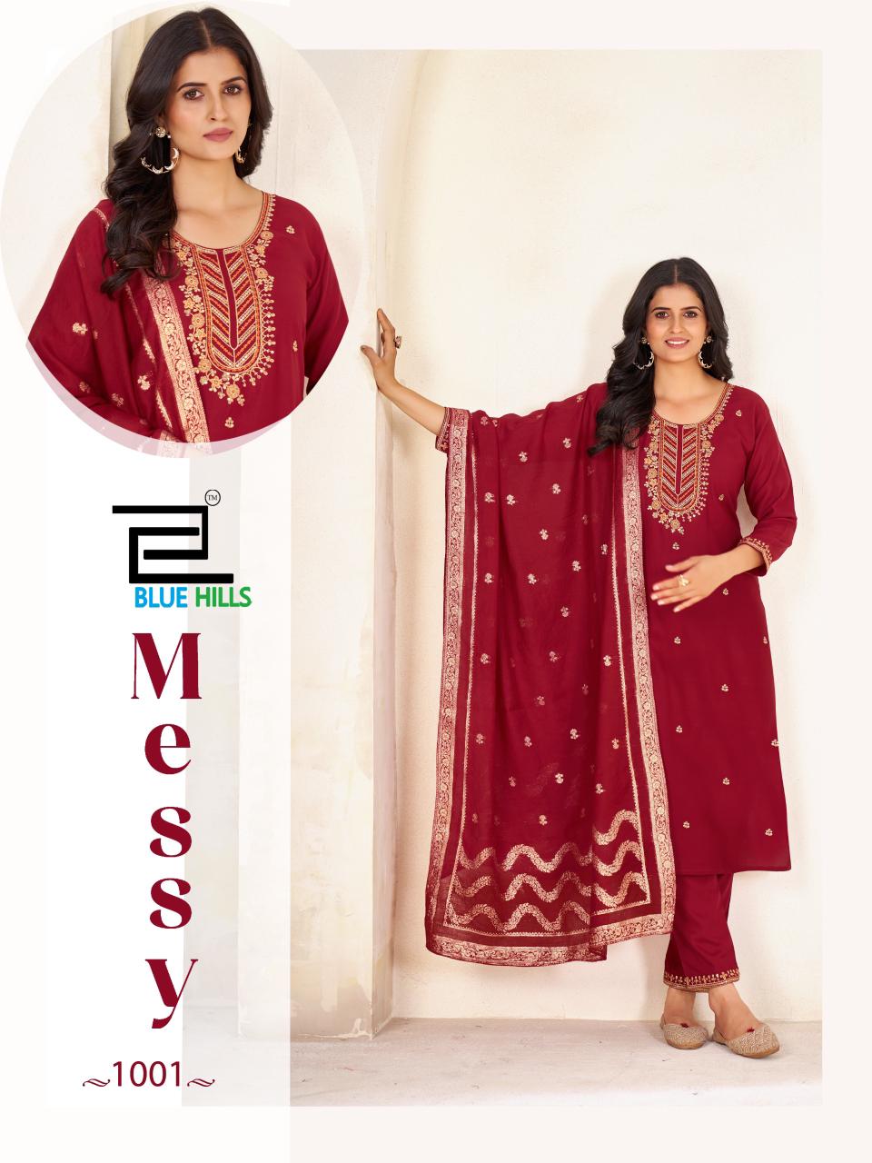 Messy Blue Hills Rayon 14Kg Readymade Pant Style Suits Manufacturer Ahmedabad