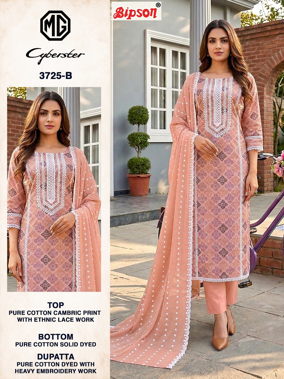 Mg Cyberster 3725 Bipson Prints Cotton Cambric Pant Style Suits Exporter