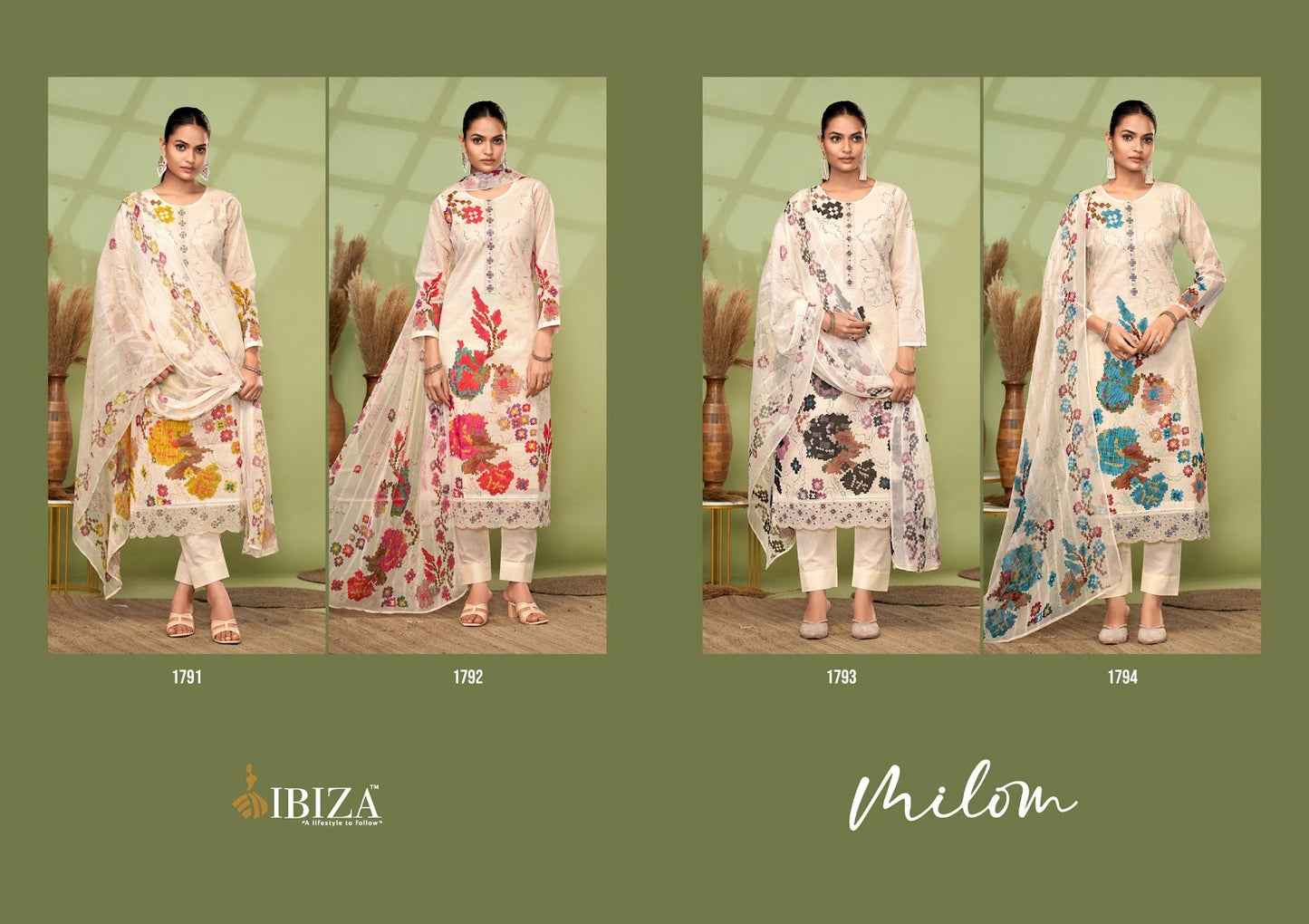 Milom Ibiza Pure Organdy Pant Style Suits Exporter