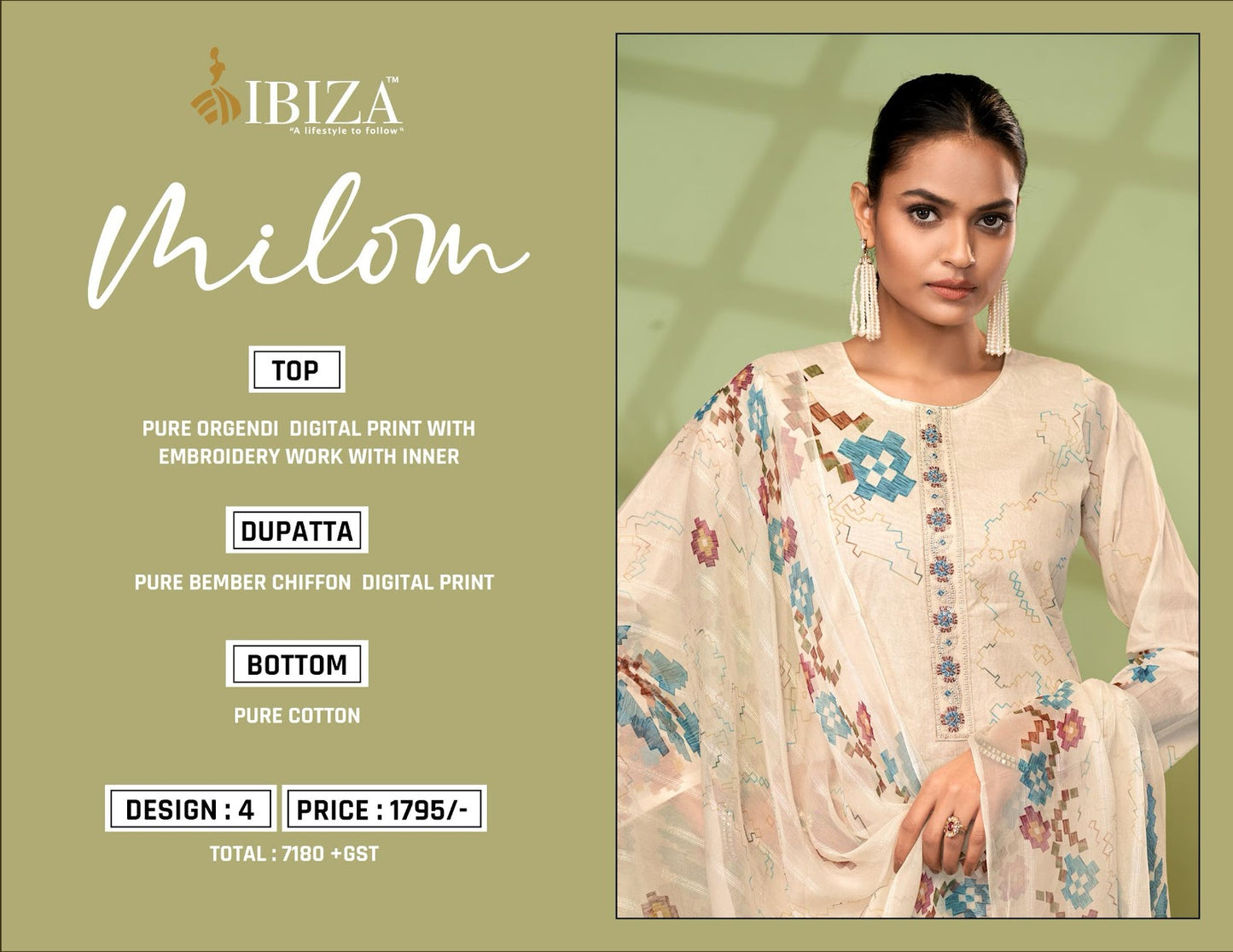 Milom Ibiza Pure Organdy Pant Style Suits Exporter