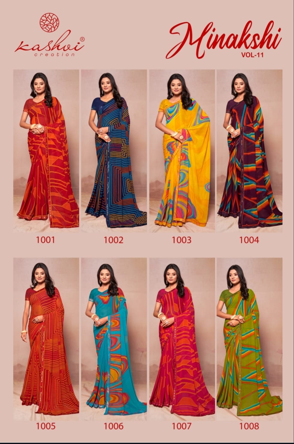 Minakshi Vol 11 Kashvi Creation Georgette Sarees Wholesale Rate
