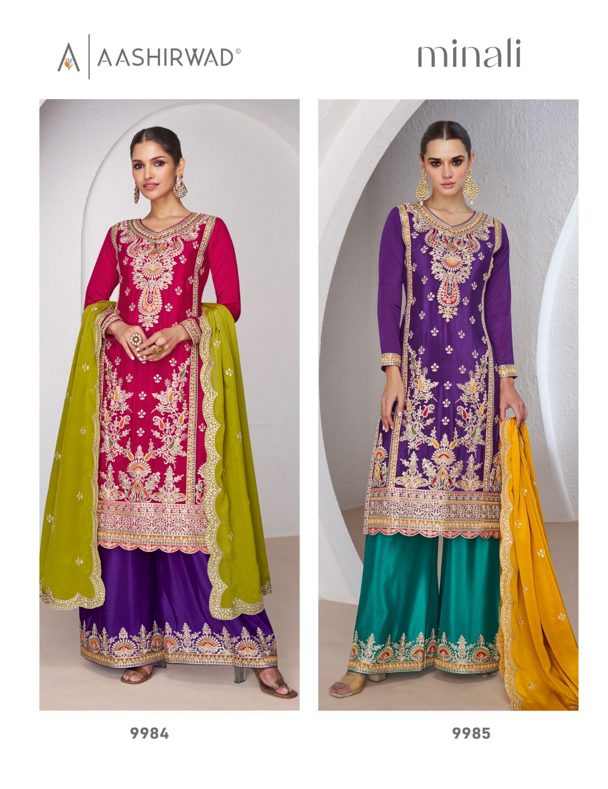 Minali Aashirwad Creation Chinon Silk Readymade Suits Wholesale Price
