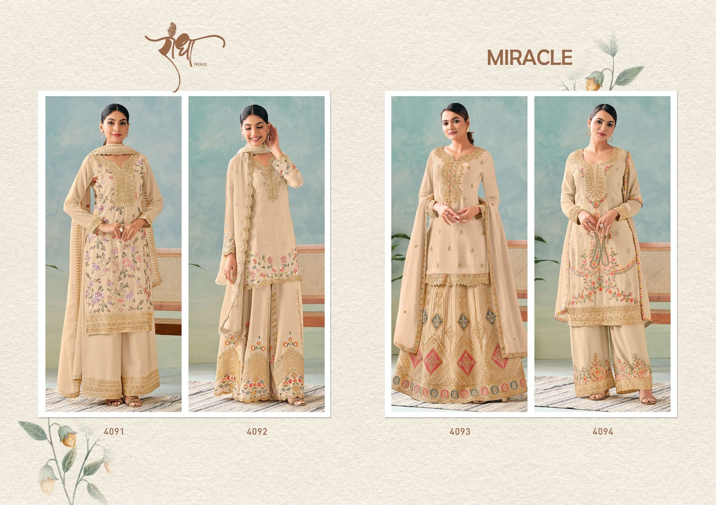 Miracle Radha Trendz Chinon Readymade Plazzo Style Suits Supplier Ahmedabad