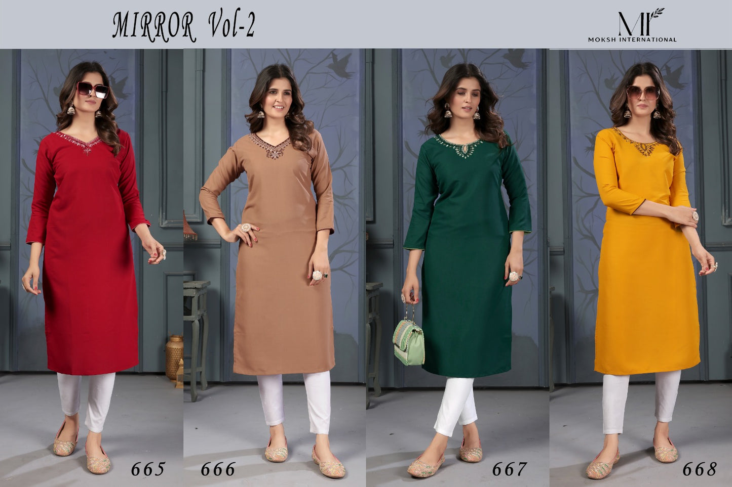Mirror Vol 2 Moksh International Cotton Straight Cut Kurtis Wholesaler India