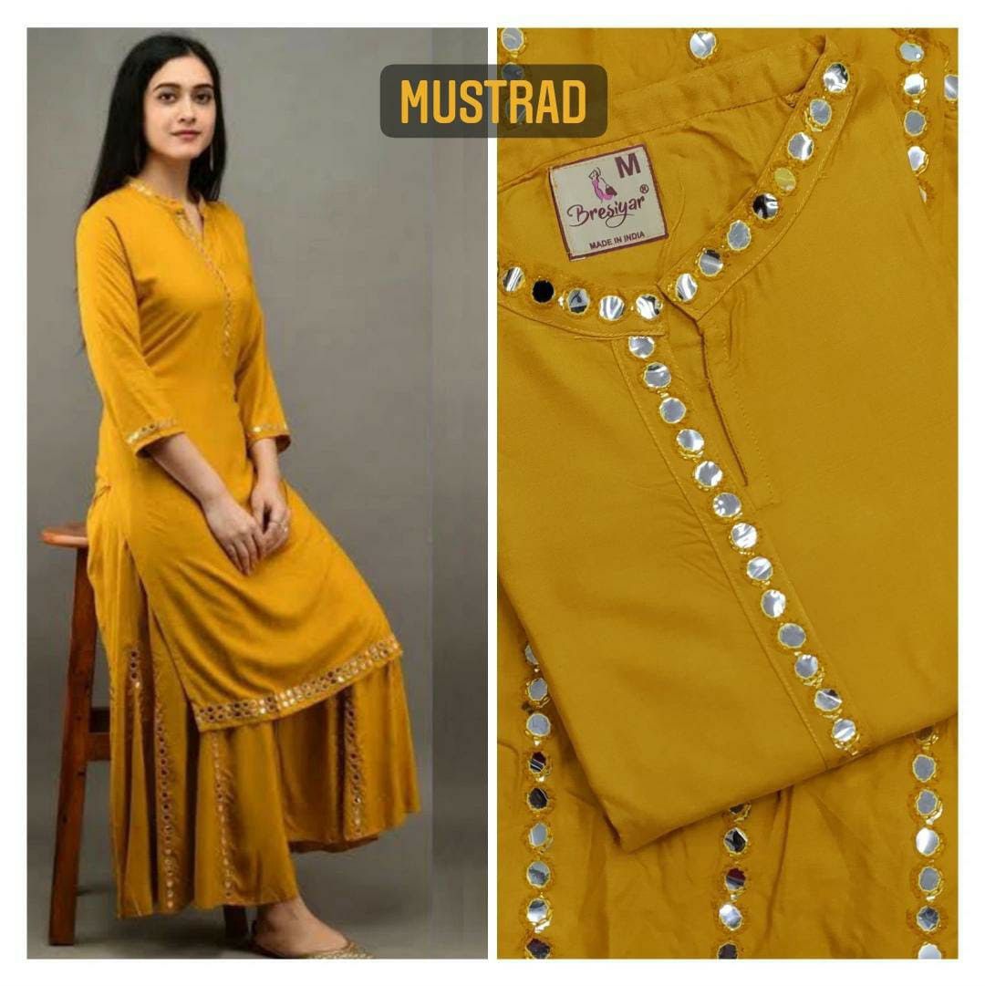 Mirror Work 0808 Salas Rayon 14Kg Kurti Sharara Set Wholesale