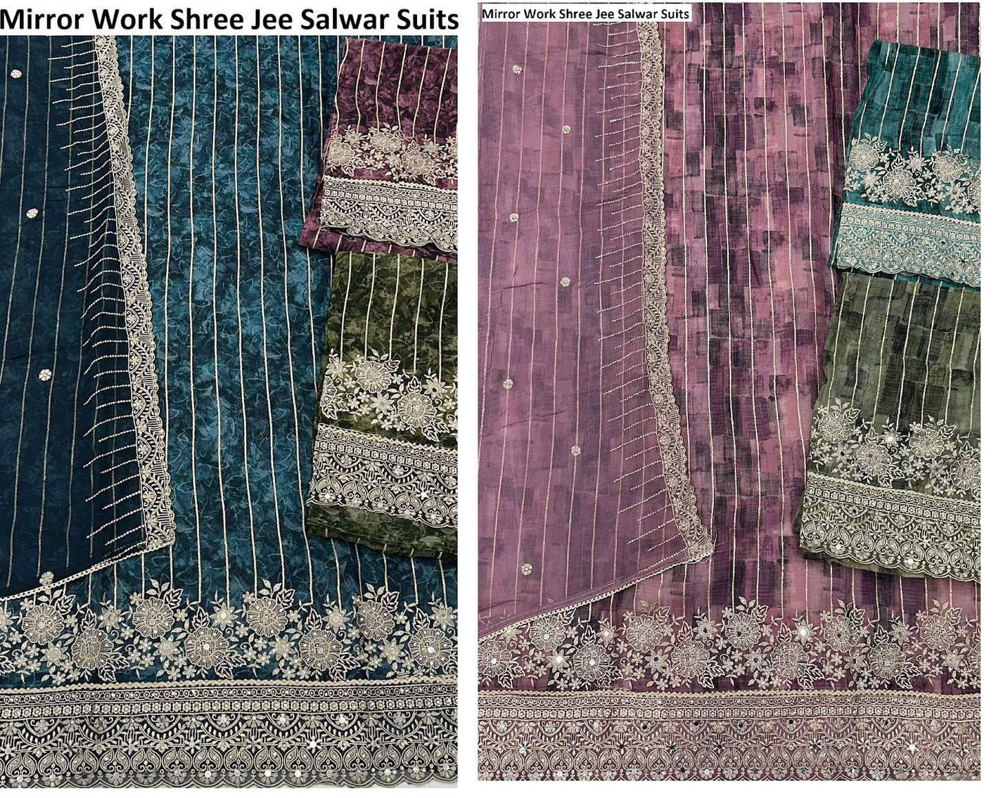 Mirror Work Shree Jee Organza Salwar Suits Wholesale