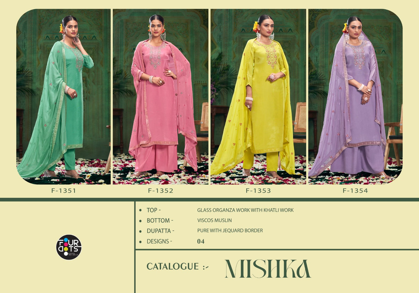 Mishka Four Dots Organza Plazzo Style Suits Exporter Ahmedabad