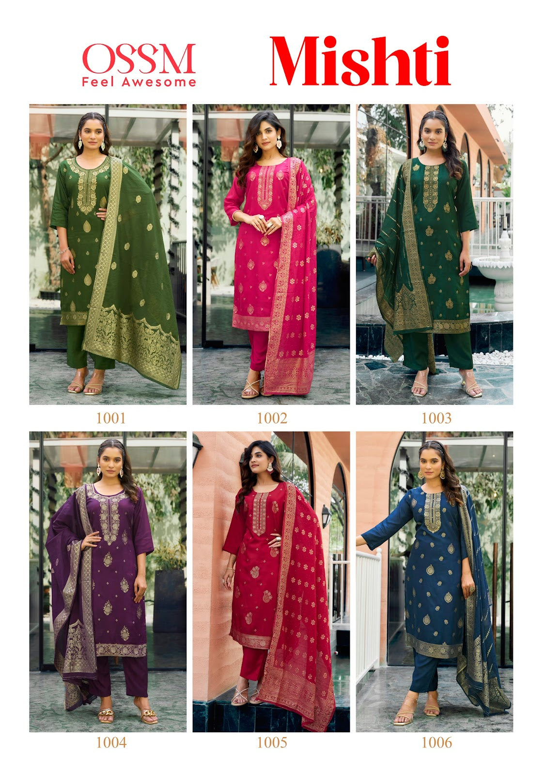 Mishti Ossm Silk Jacquard Readymade Pant Style Suits Wholesale Price