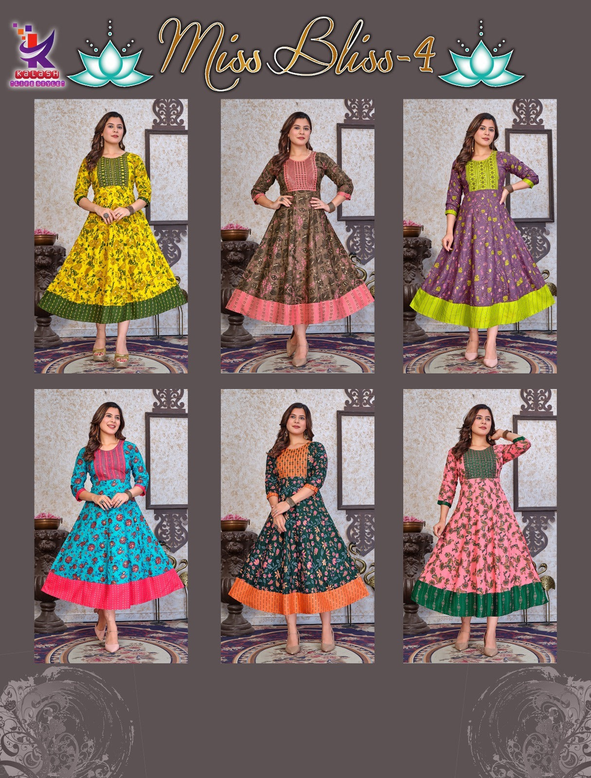 Miss Bliss 4 Mlm Kalash Lifestyle Rayon 14Kg Anarkali Kurtis Wholesaler Ahmedabad