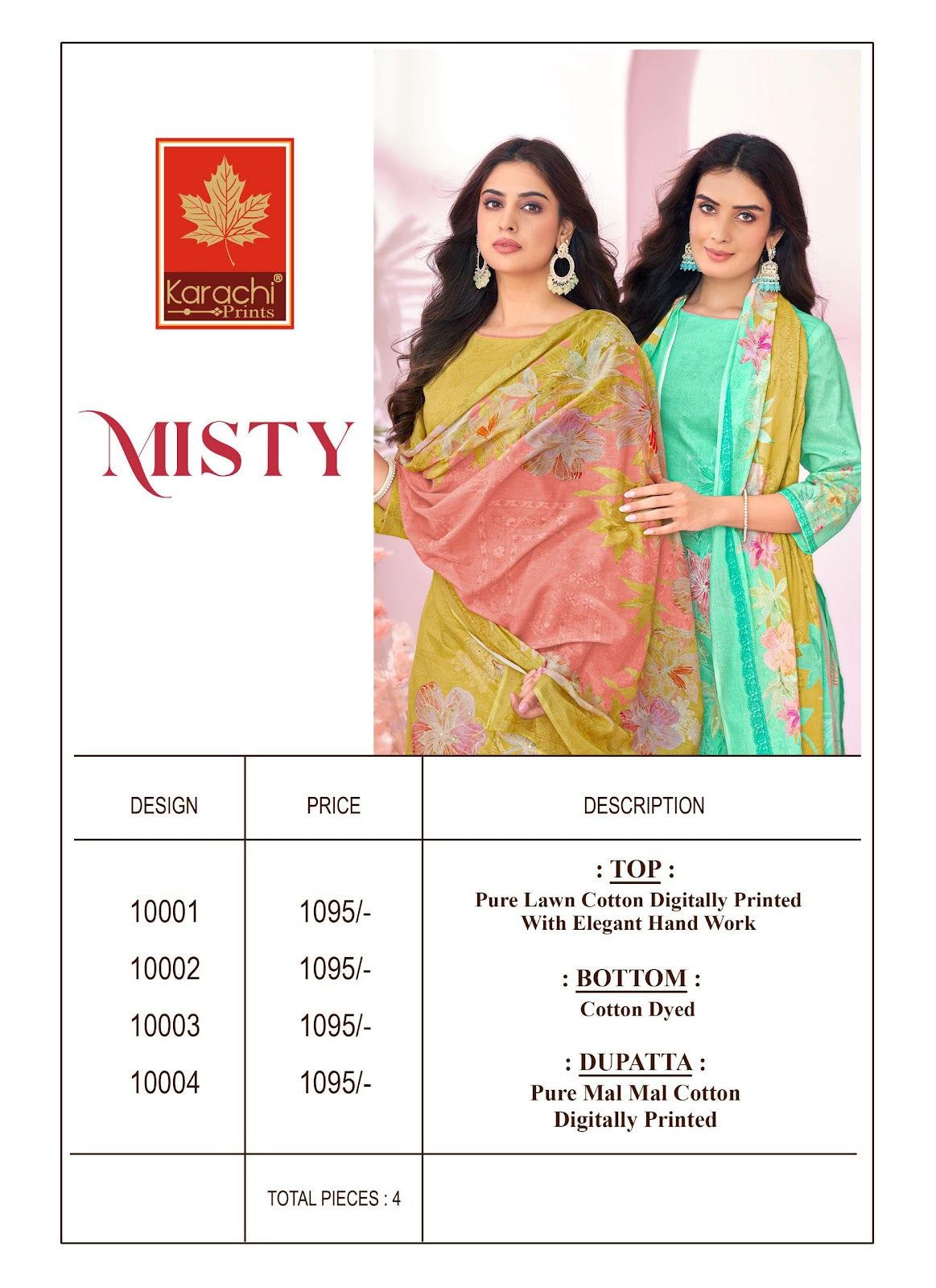Misty Karachi Prints Pure Lawn Plazzo Style Suits Wholesale Price