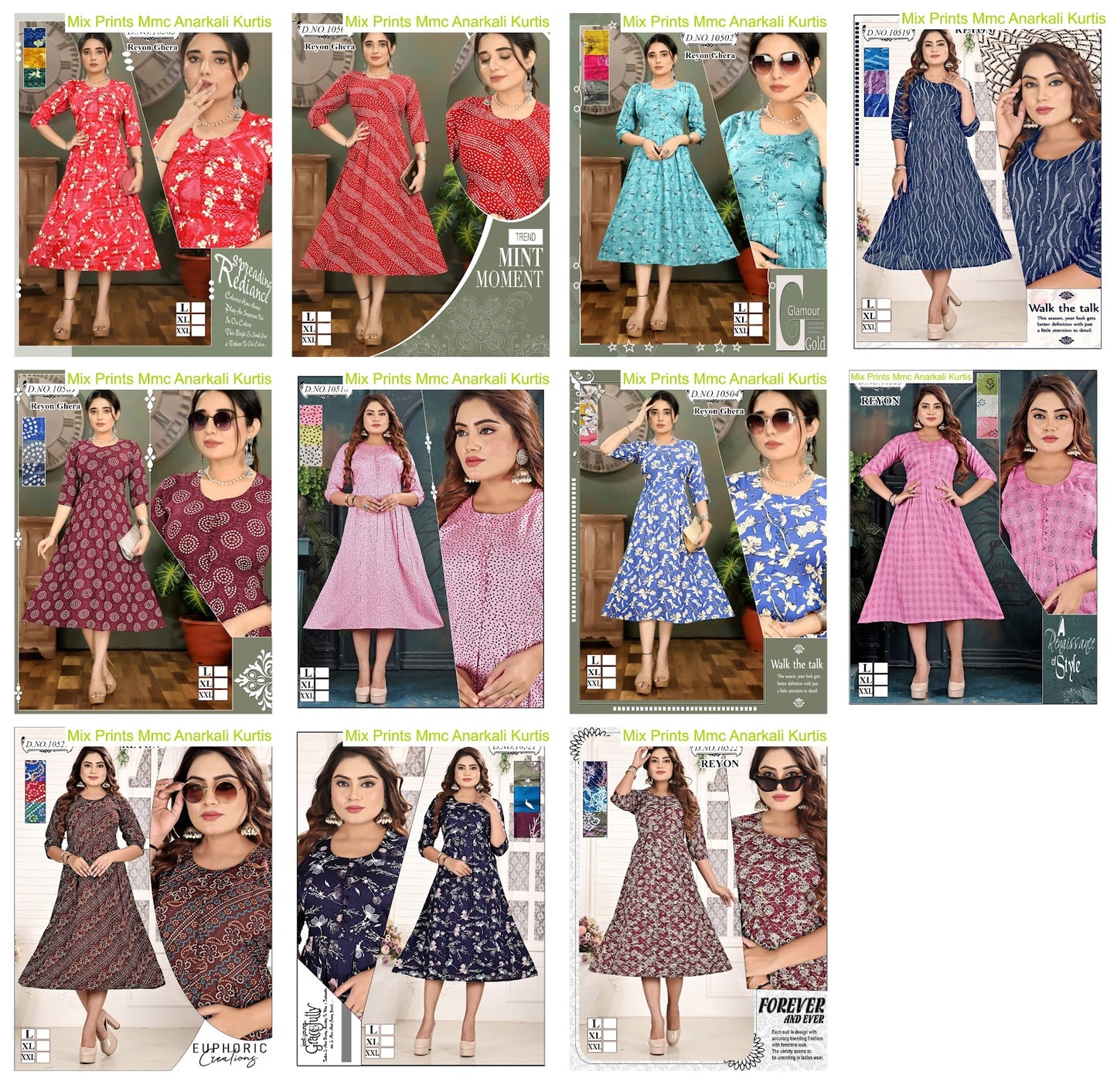 Mix Prints Mmc Reyon Anarkali Kurtis Manufacturer Gujarat