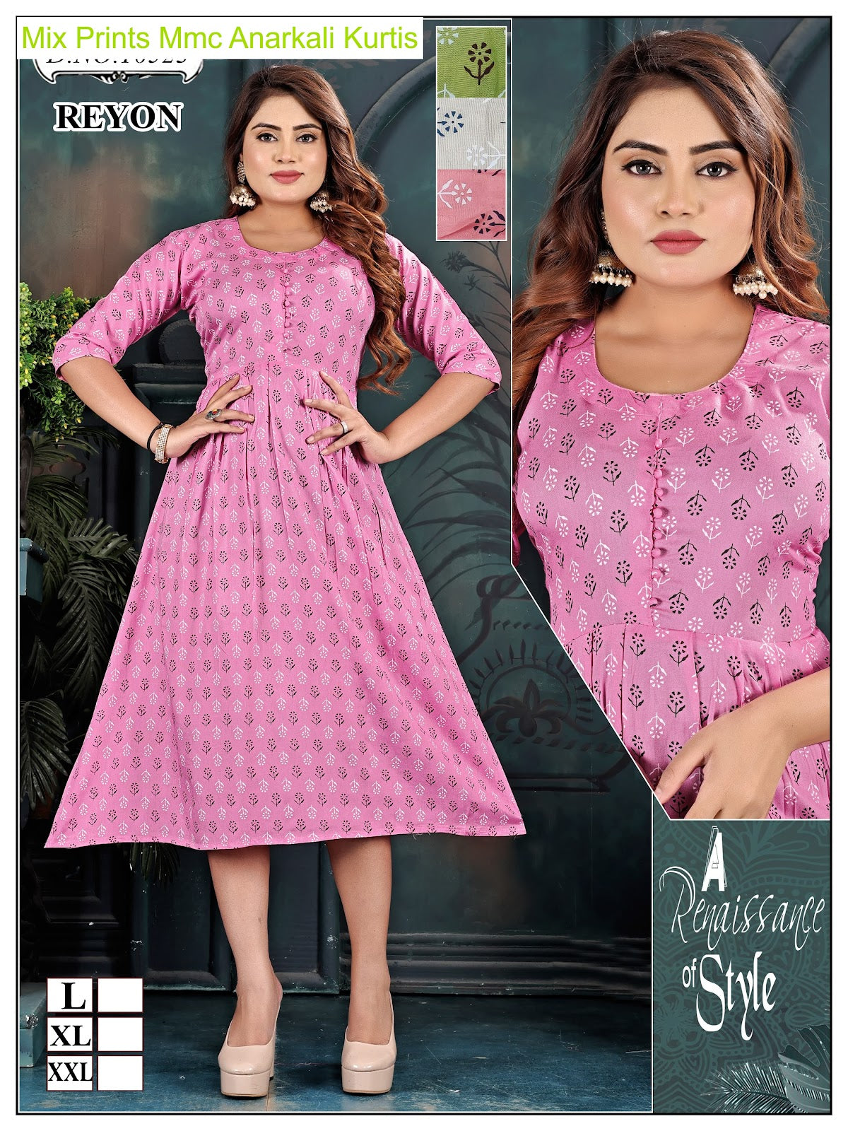 Mix Prints Mmc Reyon Anarkali Kurtis Manufacturer Gujarat