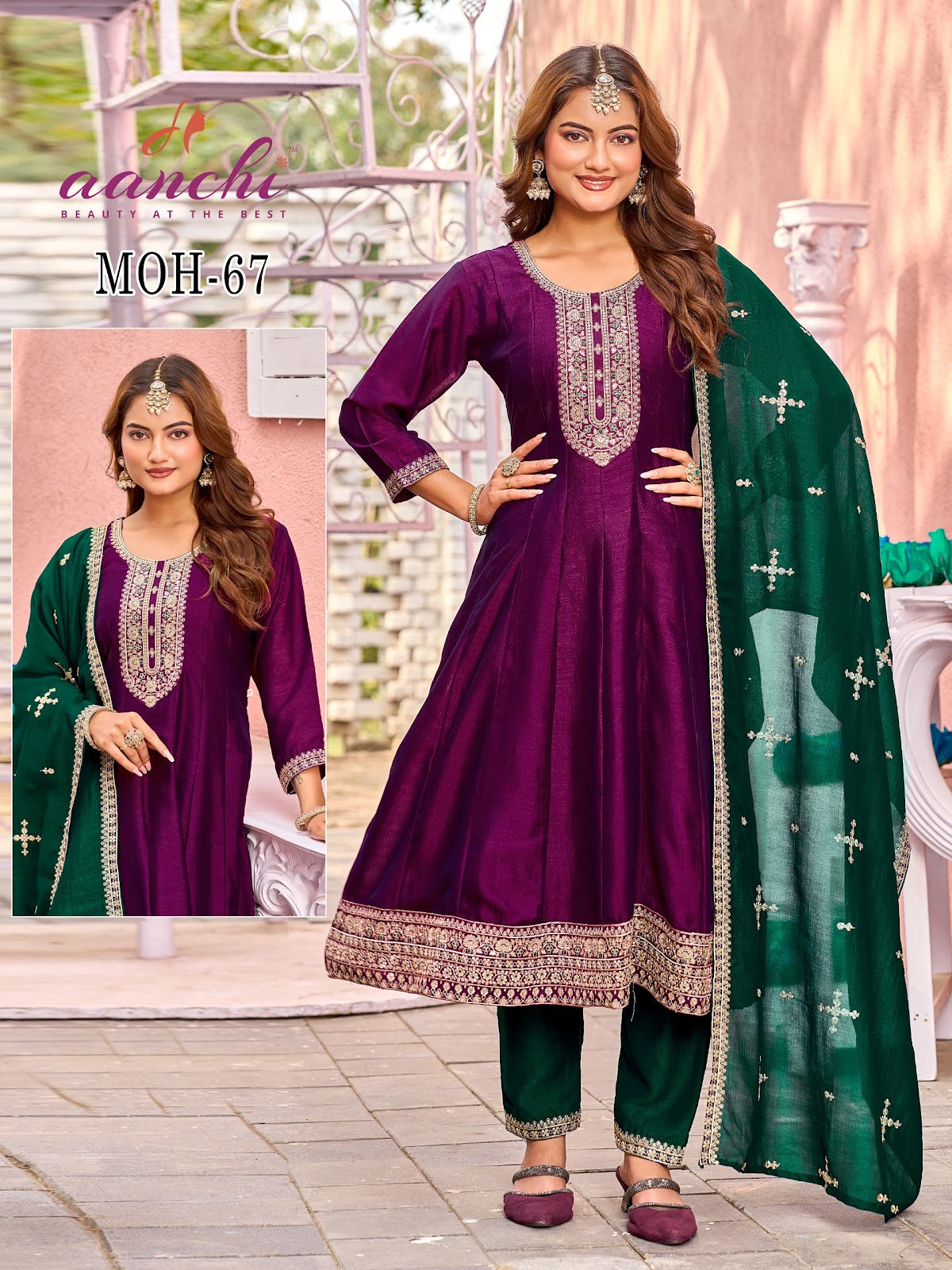 Moh 57 To 67 Aanchi Vichitra Silk Readymade Anarkali Suits Wholesaler
