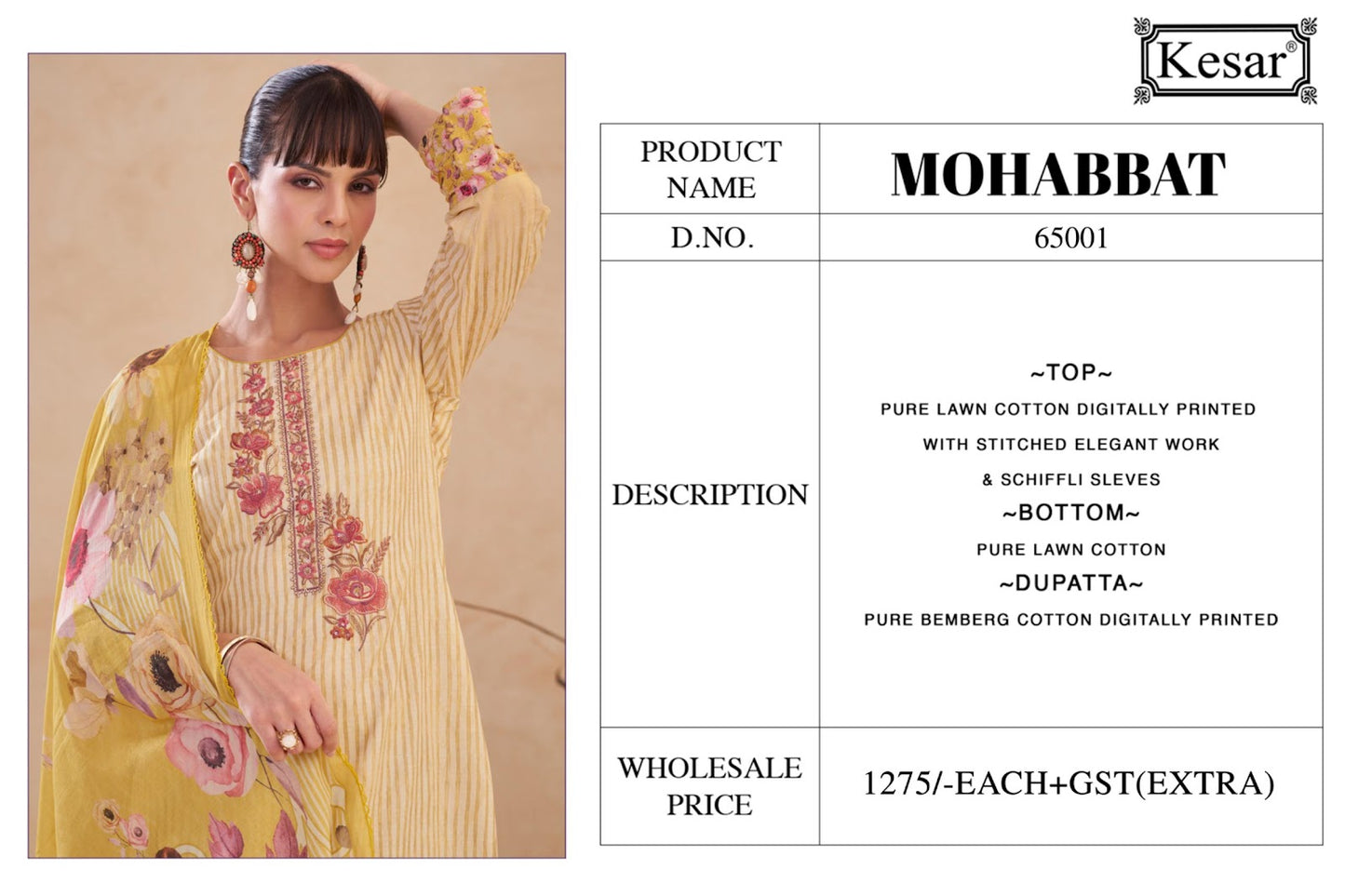 Mohabbat Kesar Lawn Cotton Karachi Salwar Suits Exporter Gujarat