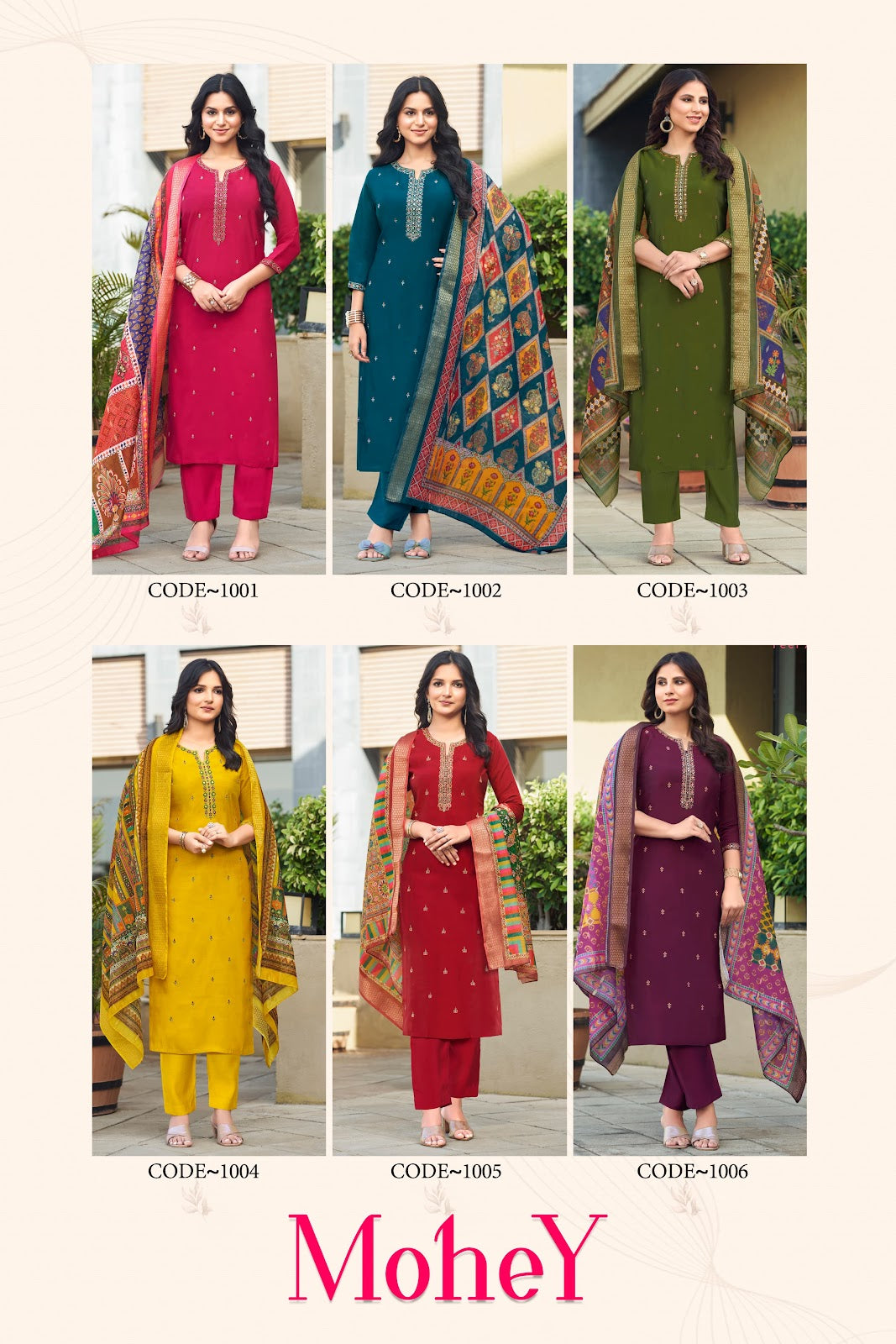 Mohey Ossm Roman Silk Readymade Pant Style Suits Wholesaler Ahmedabad