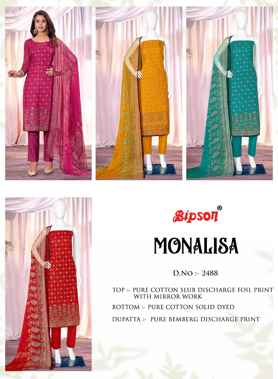 Monalisa 2488 Bipson Prints Cotton Slub Pant Style Suits