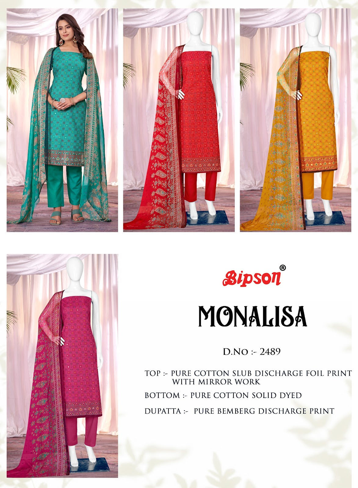 Monalisa 2489 Bipson Prints Cotton Slub Pant Style Suits