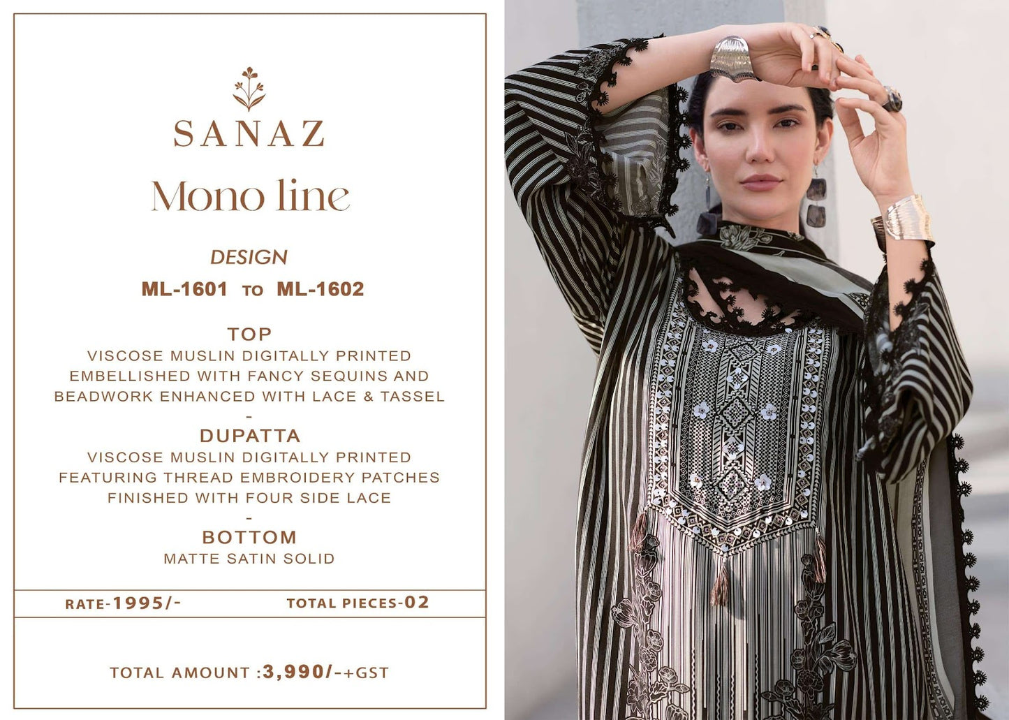 Mono Line Sanaz Viscose Muslin Pant Style Suits Wholesaler Ahmedabad