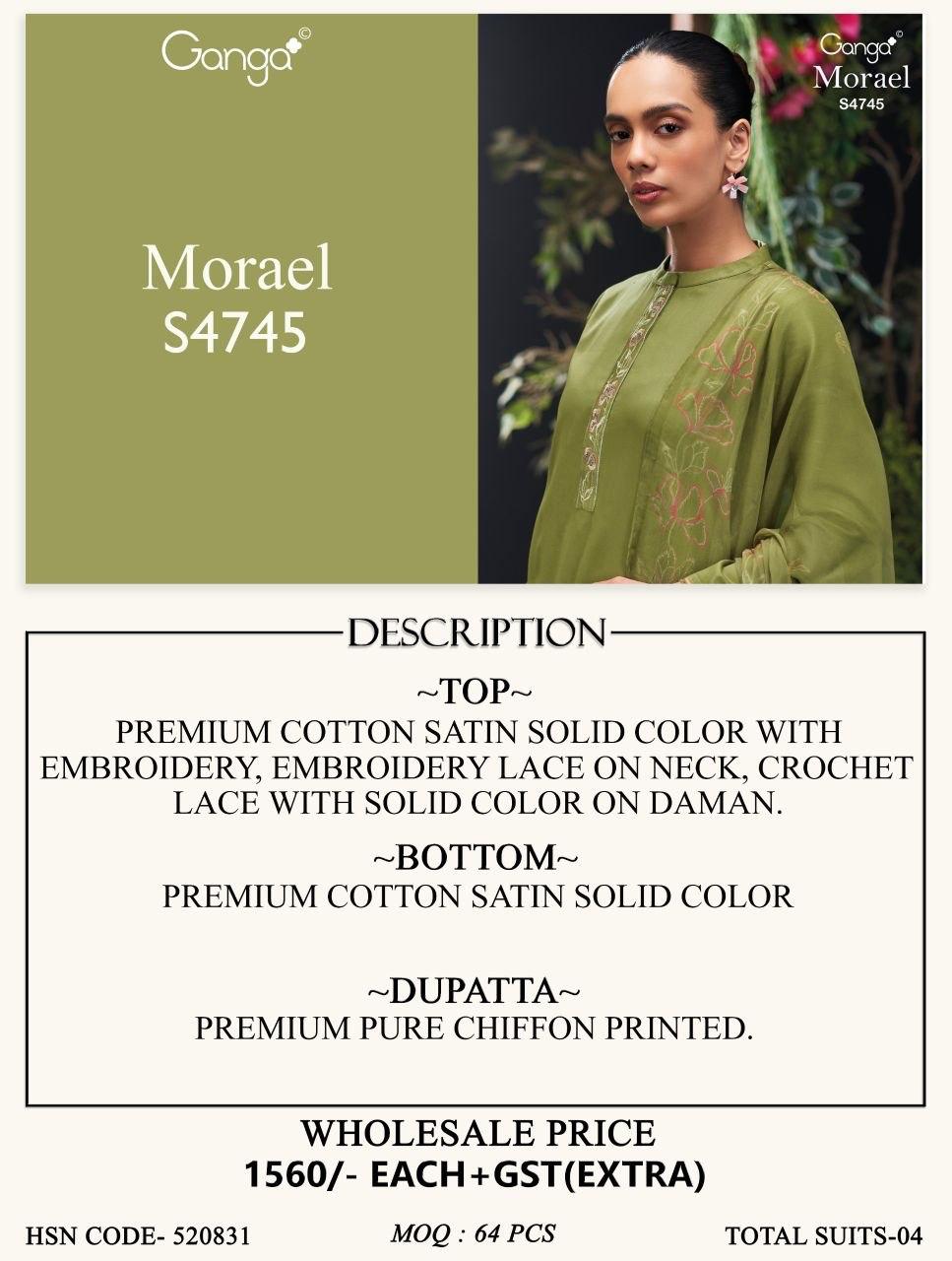 Morael 4745 Ganga Cotton Satin Pant Style Suits Manufacturer India