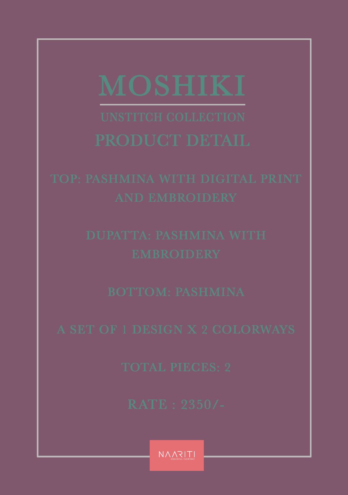 Moshiki Naariti Pashmina Suits Exporter India