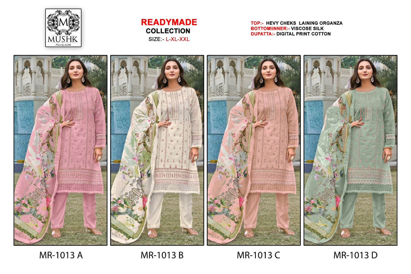 Mr 1013 Mushk Organza Pakistani Readymade Suits Manufacturer