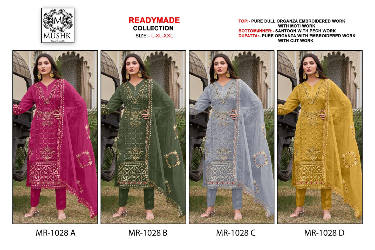 Mr 1028 Mushk Shraddha Designer Organza Pakistani Readymade Suits Manufacturer Ahmedabad
