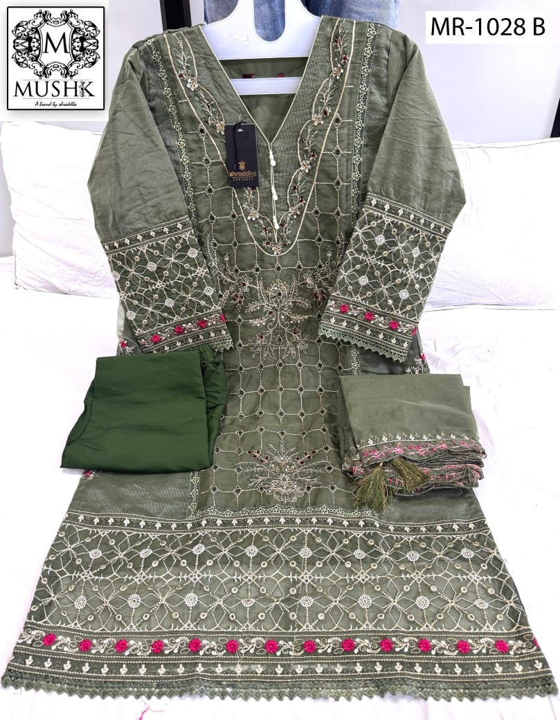 Mr 1028 Mushk Shraddha Designer Organza Pakistani Readymade Suits Manufacturer Ahmedabad