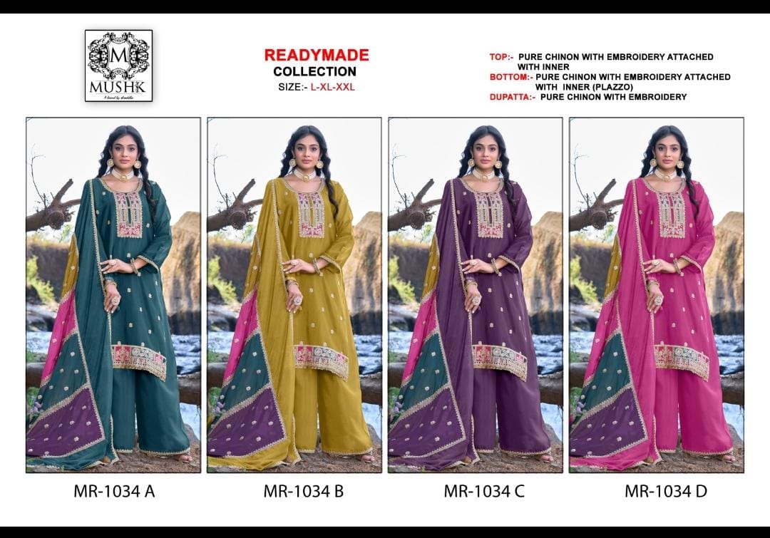 Mr 1034 Mushk Chinon Pakistani Readymade Suits Supplier